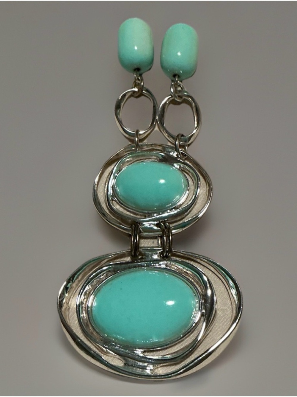 Etienne Aigner Necklace 18” Turquoise Color Extra Silver Chain For Longer Piece